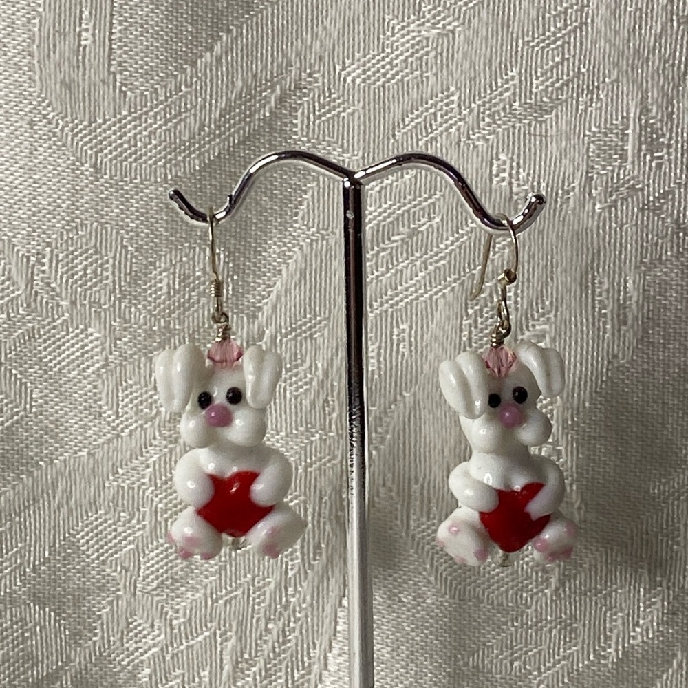 Charming Handcrafted Bunny Earrings with Red Heart